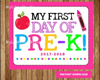 First Day of Pre-K Sign, Printable First Day, School Sign, Back To School Sign Instant download