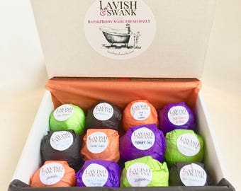 12 HALLOWEEN BATH BOMBS | Select Your Scent | 3oz Med | Individually Wrapped | Moisturizing Nourishing & Bubbly | Handmade | Lush Inspired |
