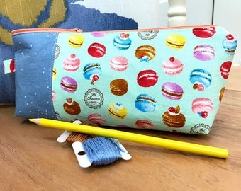 Macaroon Japanese fabric, small purse size, fabric zipper bag, zipper pouch, makeup bag