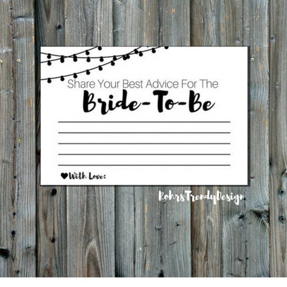 Advice For The BrideToBe Advice Card Bridal Shower Games