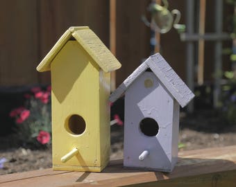 Minimalist Handcrafted 'His & Hers' Wooden Birdhouses with Pastel Finish - Hand Painted Pair