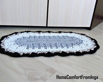 Crochet rug, Rag Rug, gray oval rug, white oval rug, home decor, rug for teen room, floor bedroom, children room, carpets, housewarming