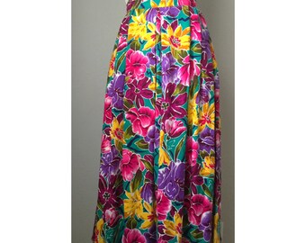 Vintage Dior Tropical Floral Flowy Long Skirt / size 10-12