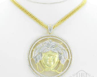 Mens 14k Gold Over .925 Sterling Silver Gold Medusa Versace 3.2ct Lab Diamond Pendant ICY