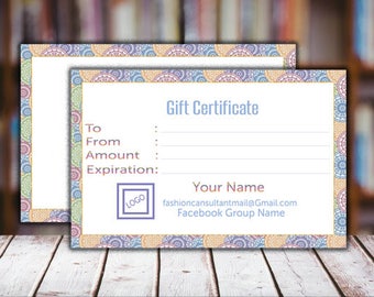 Gift Certificate, Personalized, Mandala Design, Gift Card, Digital Files, Marketing, Fashion, Printable, Mandala Style