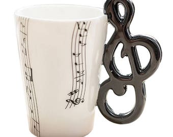 Ceramic cup glazed music mug sol key. 00009