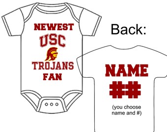 Newest USC Trojans Fan Custom Made Personalized Football Gerber Onesie Jersey You Choose Name Number - Great New Baby Shower Gift