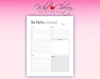 Weekend Planner Printable To Do List Inserts Day Tasks