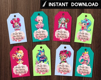 Instant Download - Shopkins Shoppies Thank You Tags Birthday Party Donatina Piroutta Peppamint Popette Polka Dots Printable DIY-Digital File