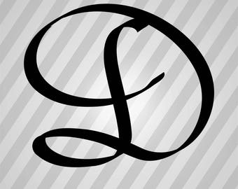 Cursive D Silhouette - Svg Dxf Eps Silhouette Rld RDWorks Pdf Png AI Files Digital Cut Vector File Svg File Cricut Laser Cut