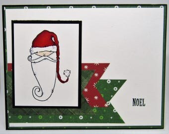 Handmade Card - Christmas Card - Simple Santa (Noel) - Santa Claus Card - Hand Made Card - Paper Craft - St. Nick Card - Red and Green Card