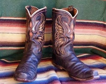 Vintage 1950's Acme Inlay Leather -Red,White,Turquoise. Mens size 8