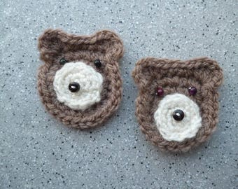 Lot de 2 Ours miniatures au crochet en laine et petites perles, customisation, crochet, tricot, appliqués ours, scrapbooking