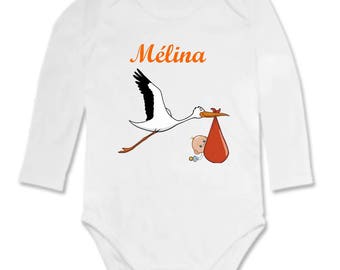 Personalized with name Stork baby Bodysuit