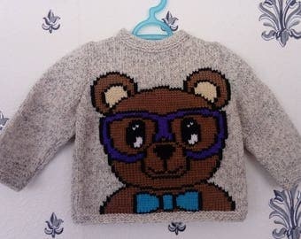 Baby boy "bear with glasses" sweater