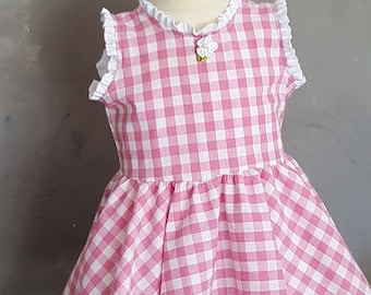 Baby Pink and white gingham dress. HAND MADE