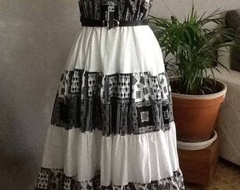 Provençal cotton skirt grey white and black hand made