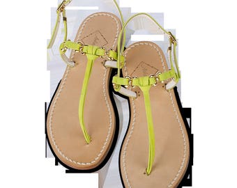 Ladies Lara Lime Green Suede Leather Flat Sandals