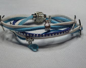Blue and white suede bracelet