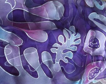 Silk scarf purple/mauve/blue "twenty thousand leagues under the sea