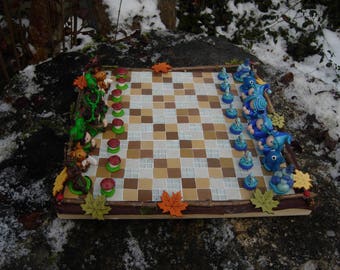 Fairy chessboard-Imp figurine chess game- Of the earth to the sky chessboard- Elf figurine earth- Pixie figurine sky- Figurines chessboard