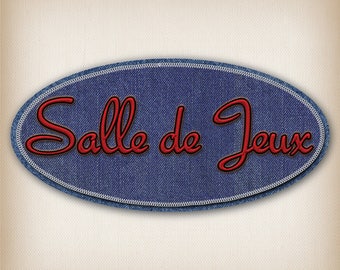 Sticker style Denim Blue and Red play 012 room door sign