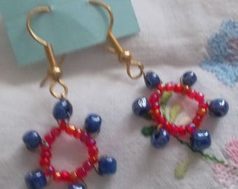 Gears, red and blue earrings