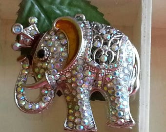 Pendants animals enamel alloy with Rhinestones, elephant, Platinum, Crystal, 55 x 51 x 20 mm, hole: 3 mm