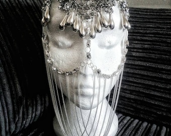 Custom Arabian Veil Burning Man Mask Face Chain Masquerade Burlesque Belly Dancer Crystals Head Piece Jewellery Jewelry Harem