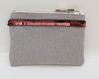Wallet Brown-gray light cotton with Burgundy sequins