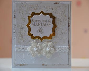 Wedding or anniversary bridal lace flower congratulations card