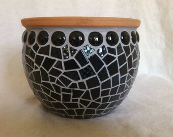 Pot de fleur mosaique noir
