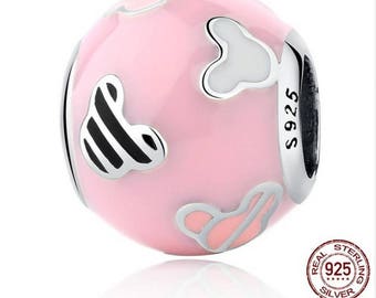 925 Sterling Silver Pink Walt Disney Cartoon Mickey Minnie Mouse Beads Charms fit Bracelets & Necklaces-Fits Pandora Charm Bracelet