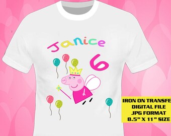 Peppa Pig Iron On Transfer Design , Peppa Pig Birthday Shirt DIY , Peppa Pig Shirt Diy , Digital File Only , Personalize Name and Age