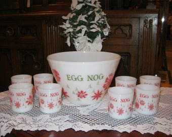 Fire King Anchor Hocking USA Egg Nog Bowl & 8 Cups