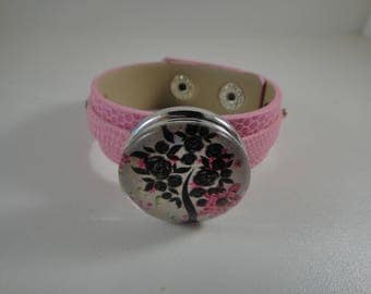 Pink adjustable leather strap with snap maxi interchangeable chunk of 30mm