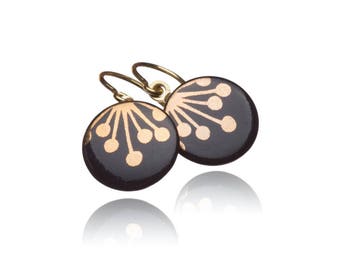 Porcelain earrings earring decor motif Umbel gold on black