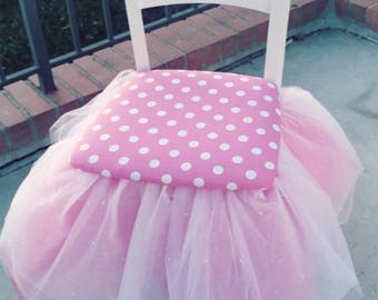 Handmade Accent Chair, Painted Pink and White with a Tutu Ballerina Skirt for a Girls Bedroom or Playroom