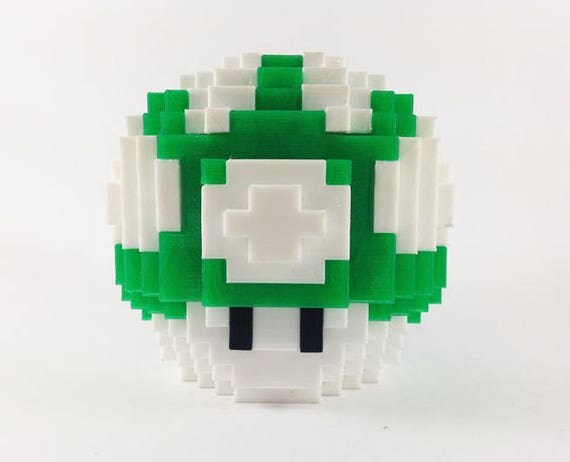 Green mushroom mushroom super mario doll 3d pixel art