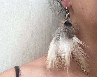 boucle d'oreille unique en plumes naturelles