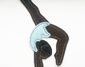 Brown skinned gymnast in baby blue Leotard Iron On Patch Applique - gymnastics patches - patches for gym bags
