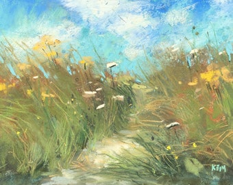 IRELAND Seashore Wildflowers Dunes plein air Landscape Original Pastel Painting Karen Margulis 5x7