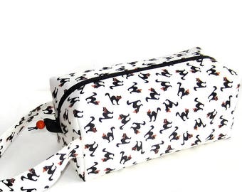 Boxy Bag Knitting Project Bag - Little Black Halloween Cats