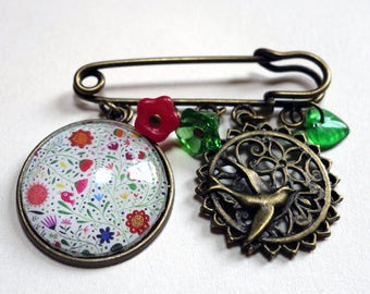 Broche Inclusion Fleurs Jacqmarel – Style Ancien Victorien, Bronze – Neuf Sans Emballage