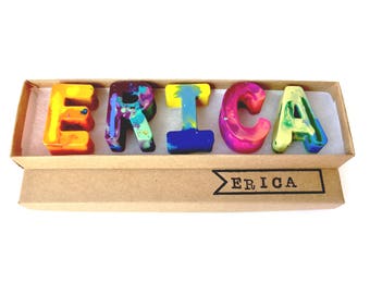Kids NAME Crayons - Recycled Crayon Set - Custom Alphabet Name Crayons in a Gift Box - Crayon Toy - Christmas Crayon Toy - Stocking Stuffer