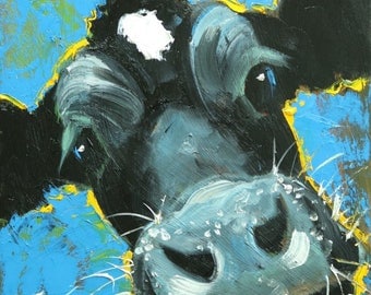 Cow painting 1234 12x12 inch original animal portrait oil painting by Roz