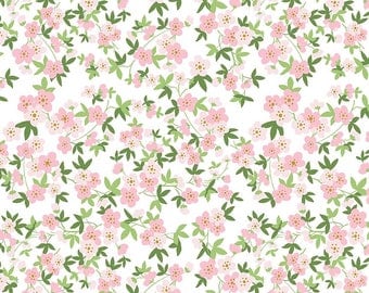 Safari Party Floral White with Gold Sparkle - pink, white, green, and gold floral print - Safari Party Fabric from Riley Blake - 100% cotton