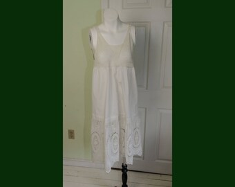 Vintage 1970's Upcycled Edwardian Baby Doll White Summer Dress