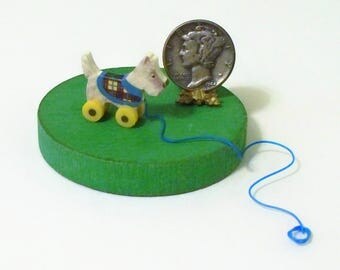 White Scottie Scotty Dog Pull Toy Dollhouse Miniature