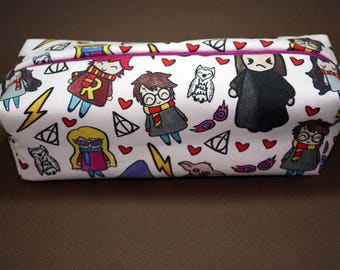 Boxy Makeup Bag- Harry Potter Cast Doodle- Pencil Pouch - Hermione Granger, Ginny & Ron Weasley, Severus Snape, Luna Lovegood